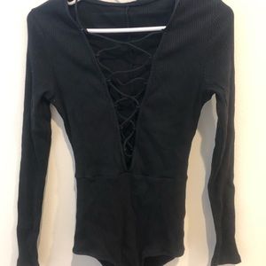 Black Lace Up Body Suit